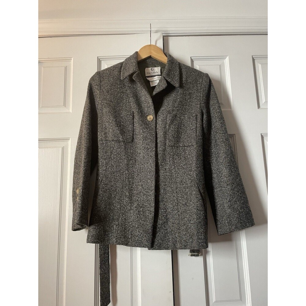Vintage Guy Laroche Paris Jacket Wool Alpaca Mohair Belted Tweed Bergdorf US 8
